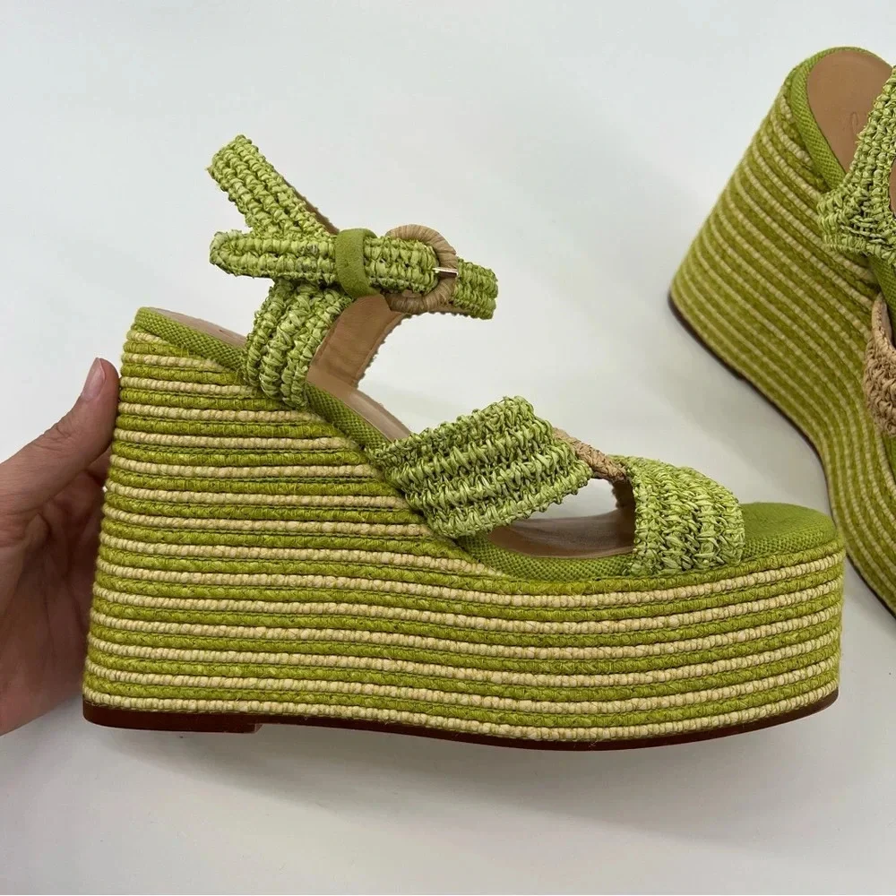 Castaner Fiodora Green Tropical Strappy Colorful Woven Wedges Heels 38